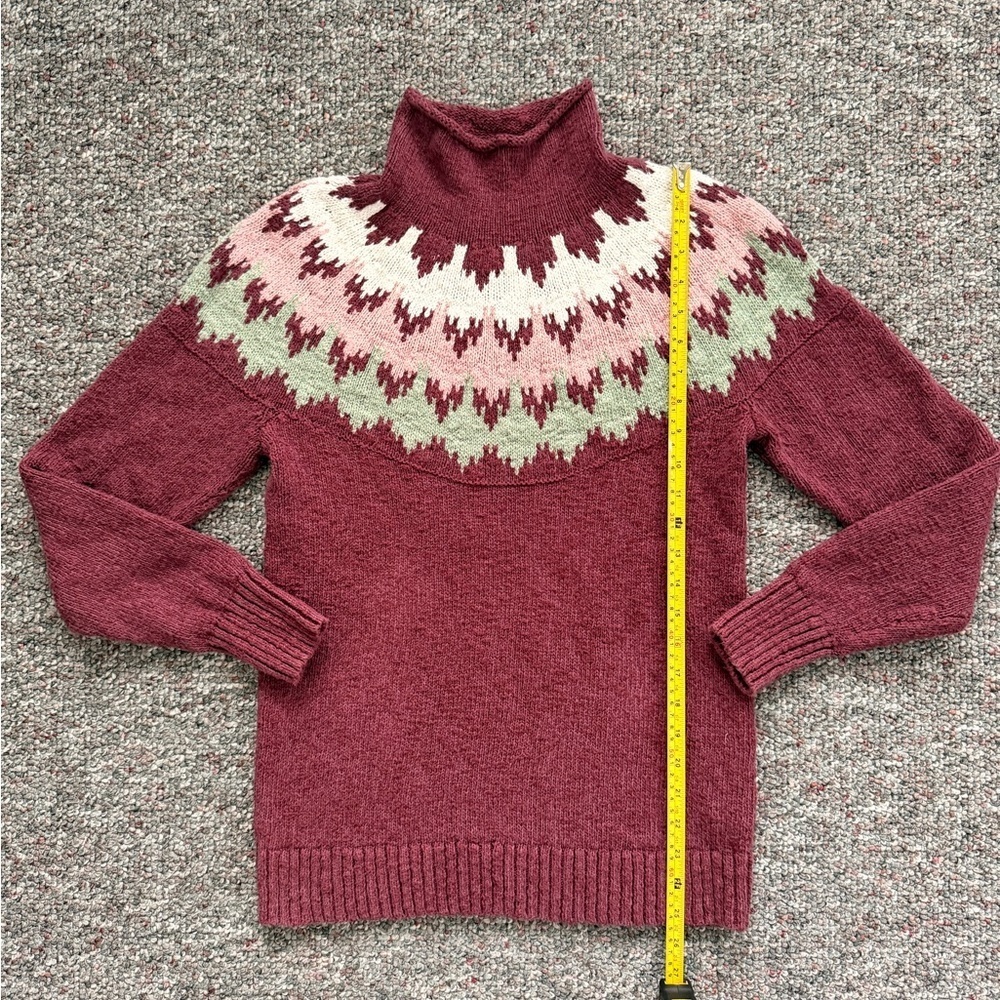 L.L. Bean Women's Turtleneck Nordic 100% Cotton Sweater - Burgundy and Sage S